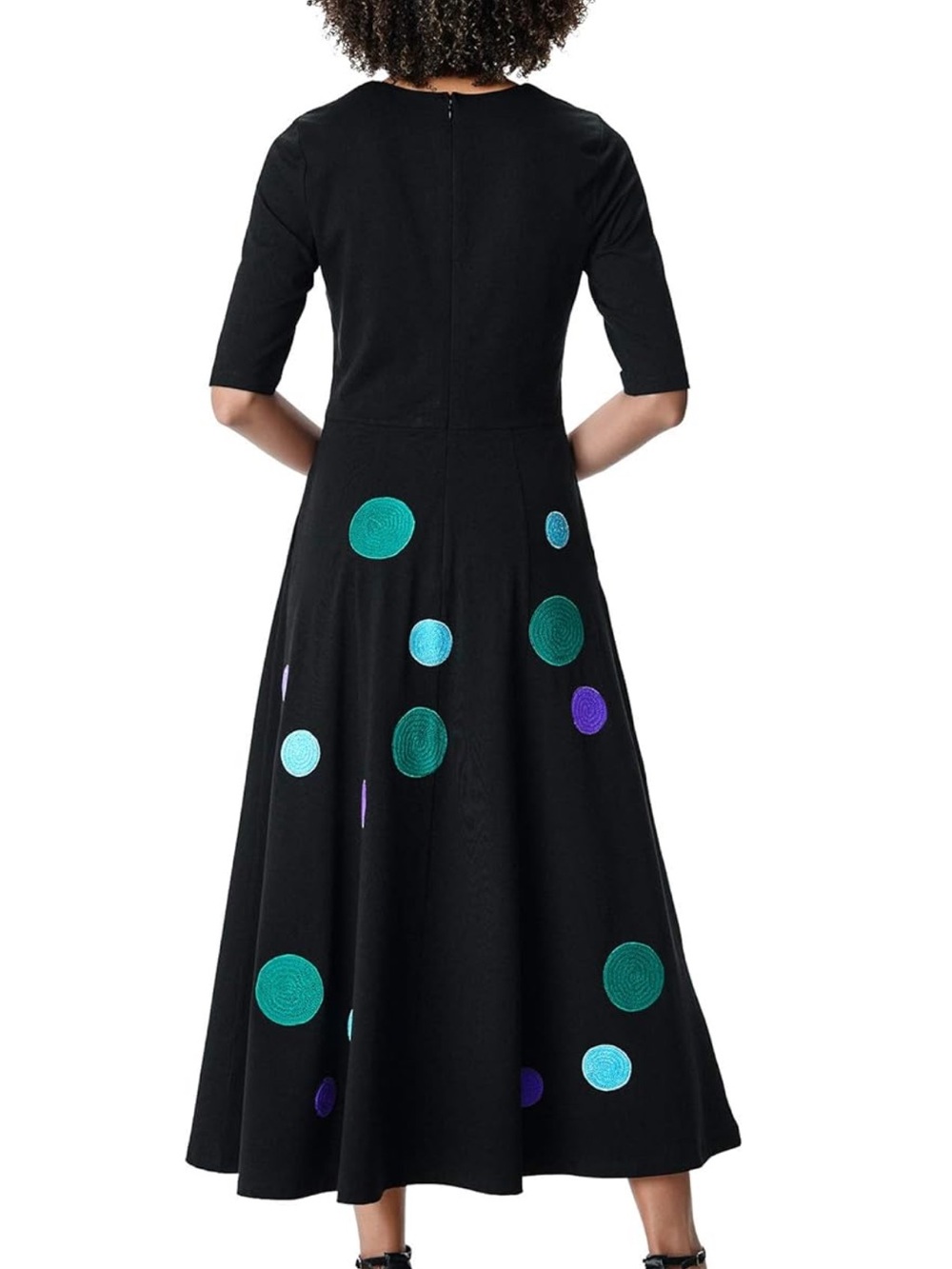 eShakti Embroidered Polka Dot Midi Dress Womens Size 2X Black Green Classic - Picture 12 of 12